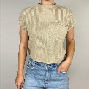 FREE PEOPLE BEACH FP Freya Knit Top Casual Breathable Short Sleeve Long Vrop